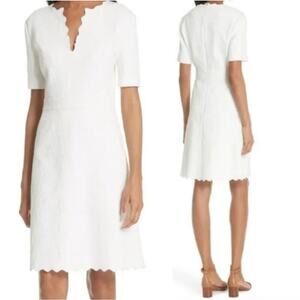 TORY BURCH Bailey Mini Dress White Cotton Scalloped Trim Casual Office Size 4